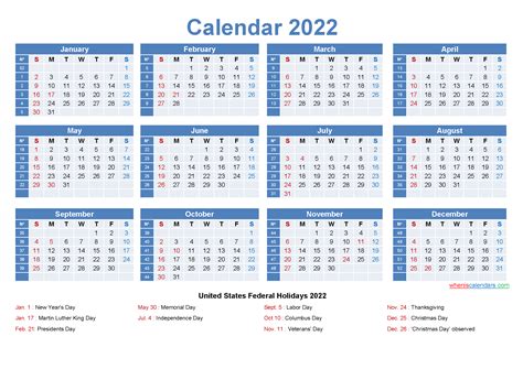 Numbers Calendar Template 2022